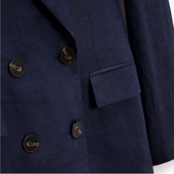 ZARA DOUBLE BREASTED LINEN BLAZER - Picture 5 of 7